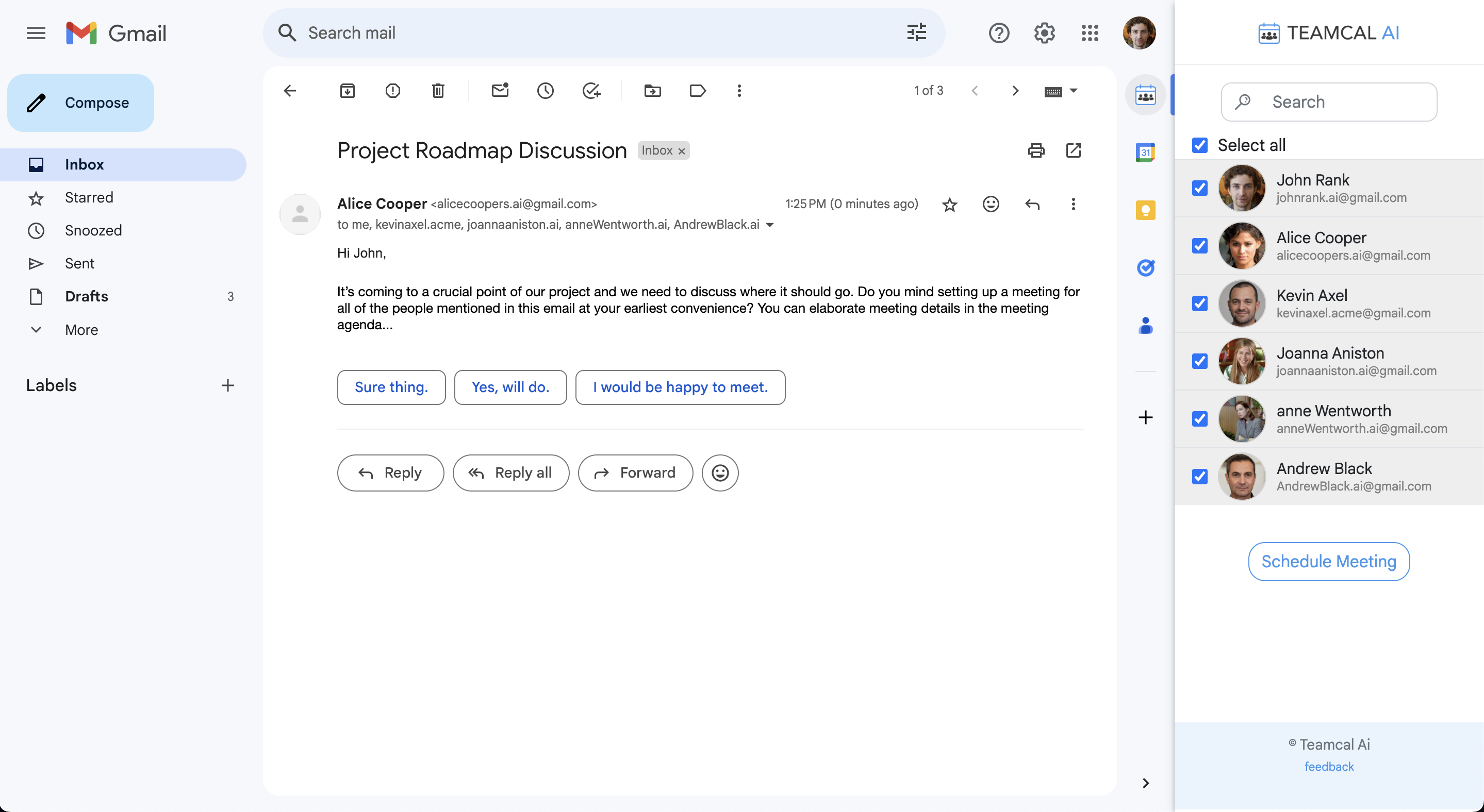 Finding meeting availability inside Gmail