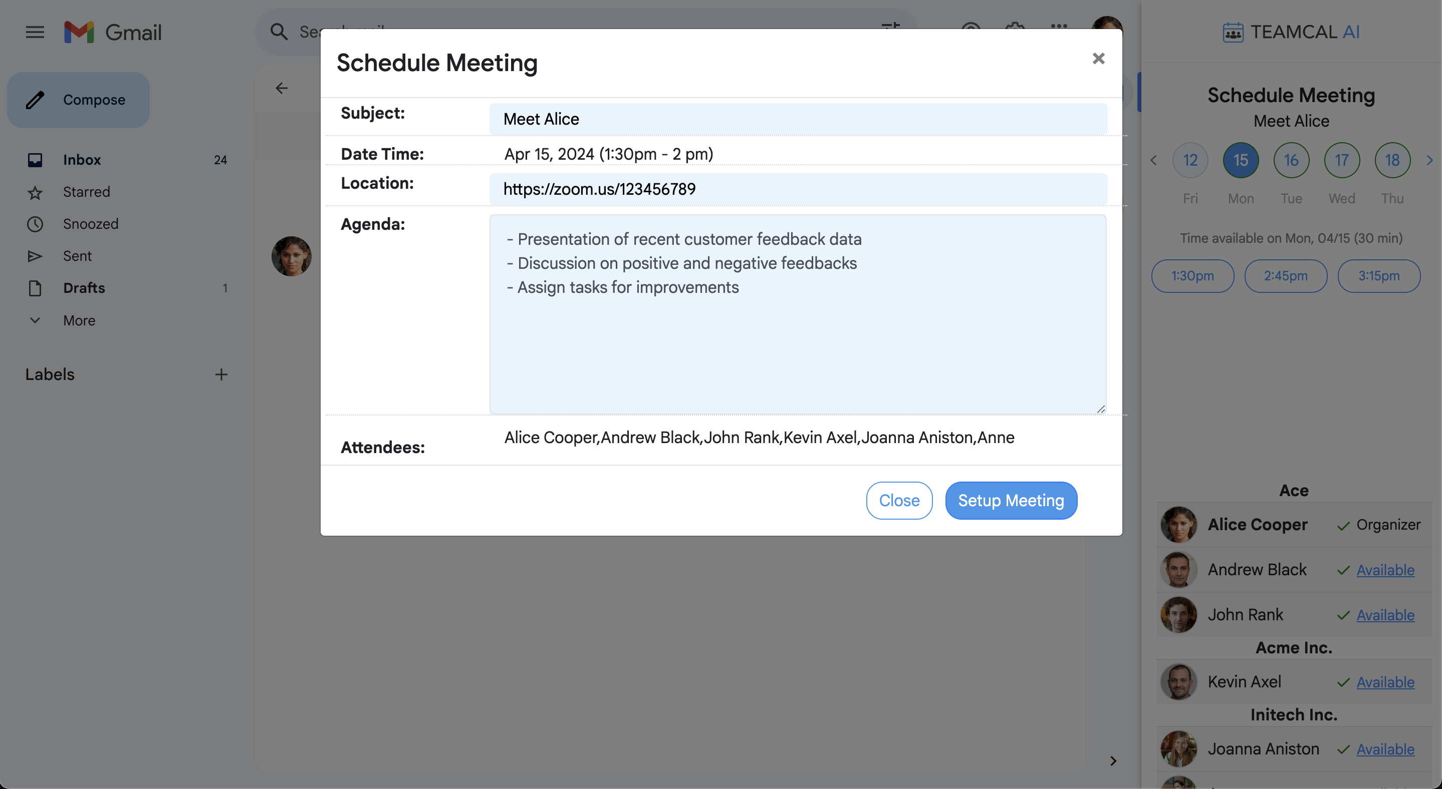 Scheduling directly from Gmail with ANCI