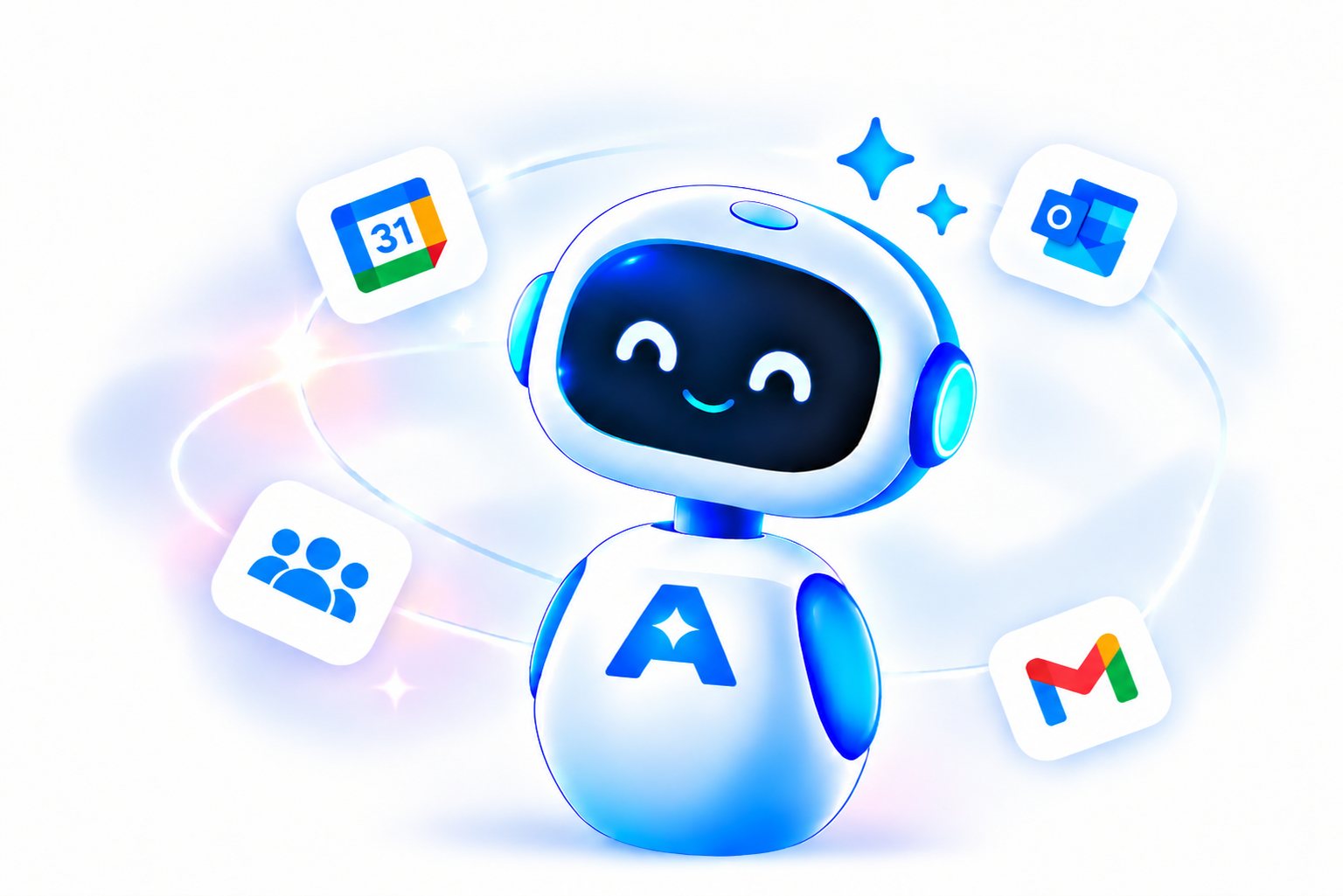 The ANCI assistant connected to Google Calendar, Outlook, Gmail and your team